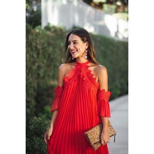 True Decadence Women’s Red Tallulah Pleated Swing Dress Crochet Lace Cold Should